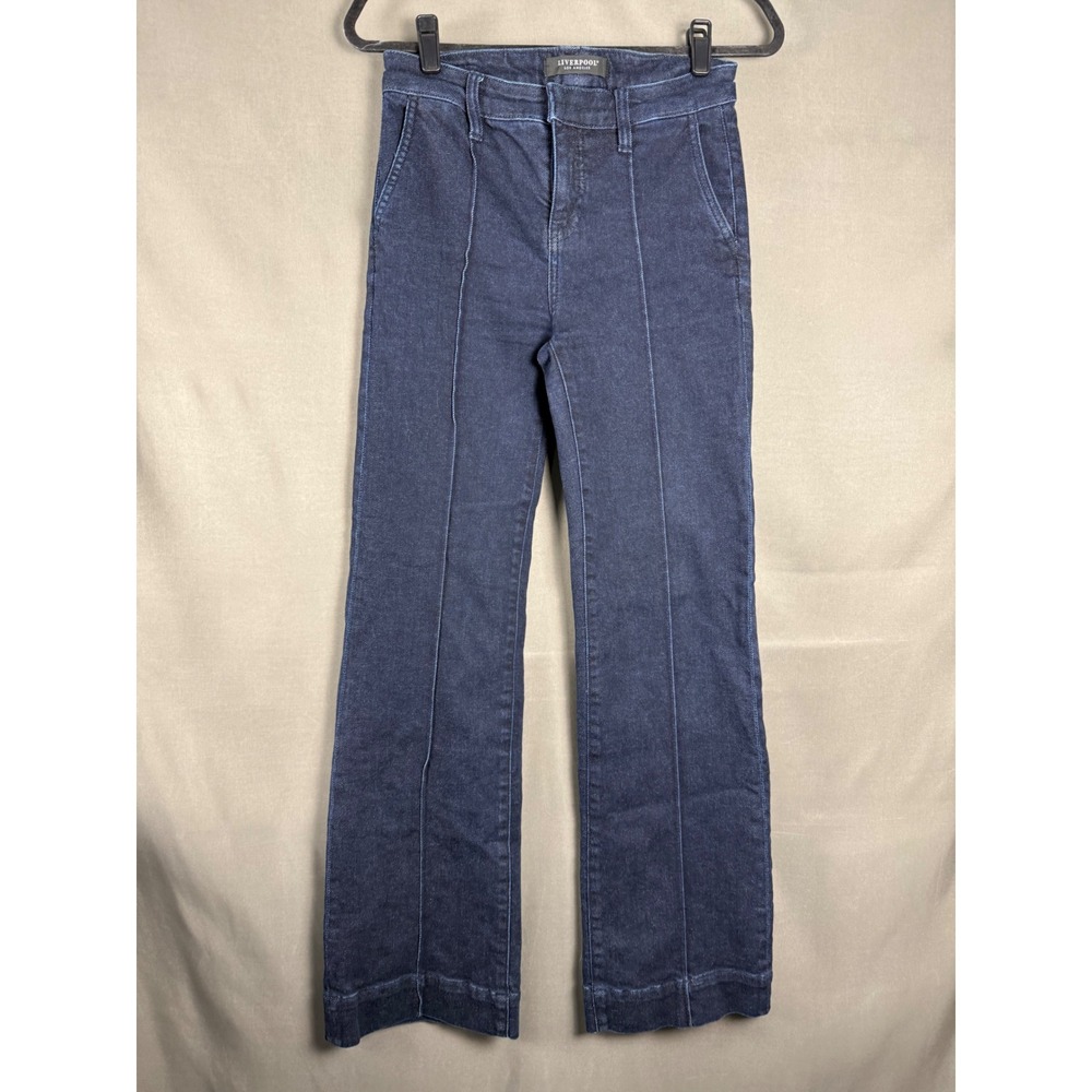 Liverpool Wide Leg Trouser Women 4 Dark Indigo Stitched Front Seam High Rise